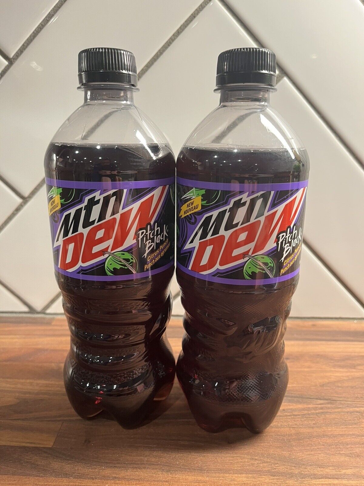 Mountain Mtn Dew Pitch Black Two 20oz Bottles Canada Import Exclusive US Ship