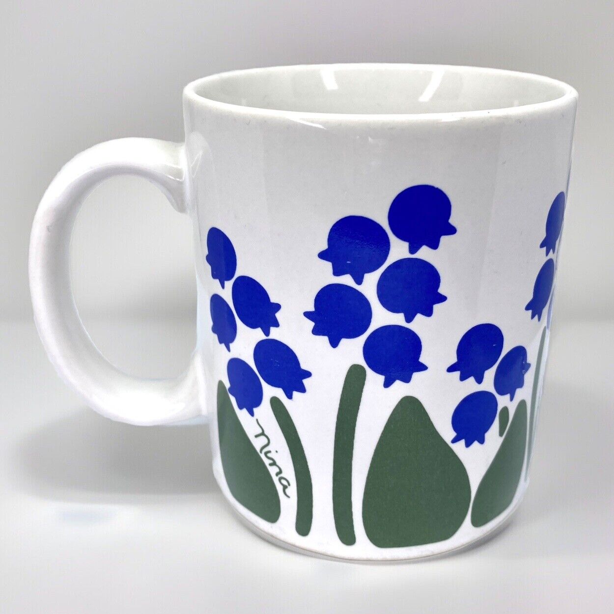Vintage 1980s Nina CHD Bluebells Floral Ceramic Tea Coffee Mug Cup