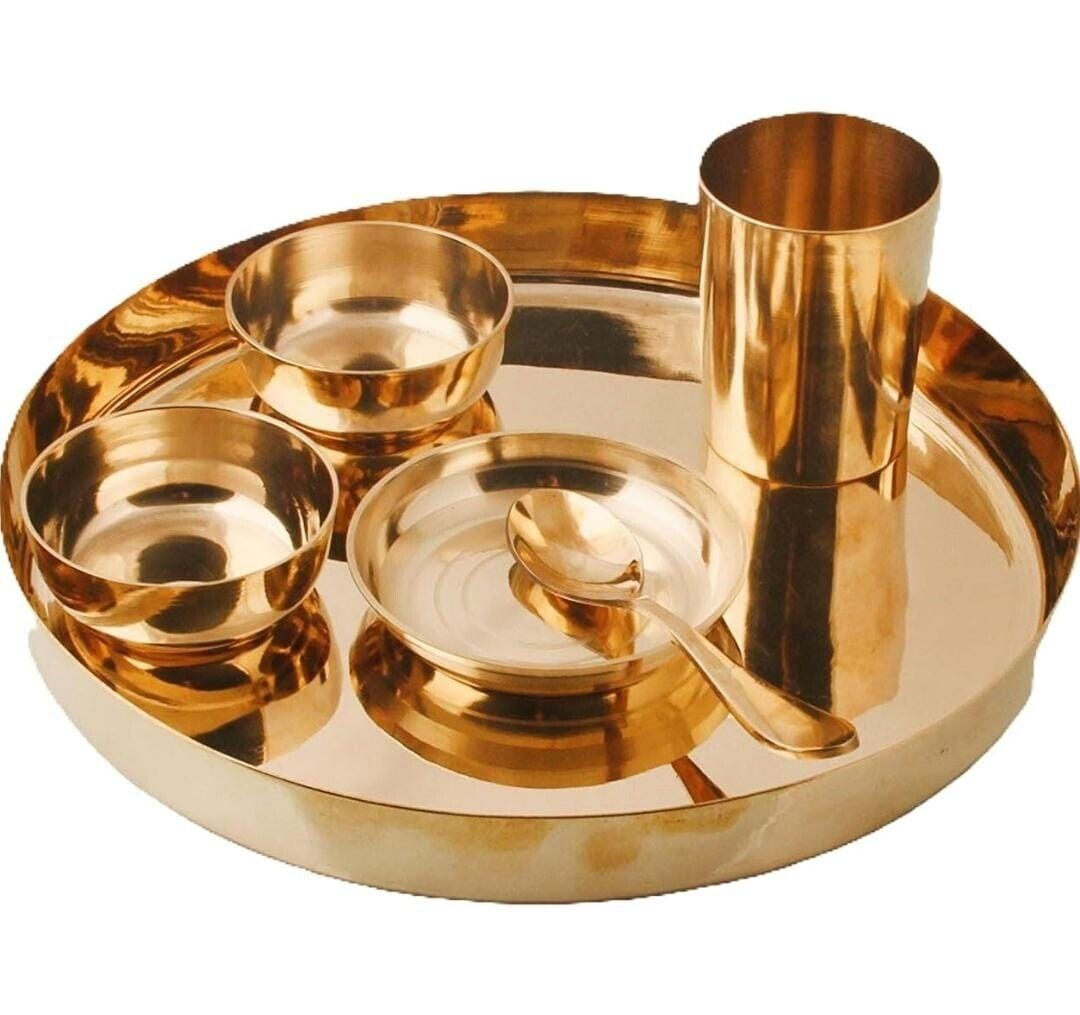 Combo of 3 Brass Dinner Set Plain Glossy Bring home Brass  (Pack of 6 pieces)..