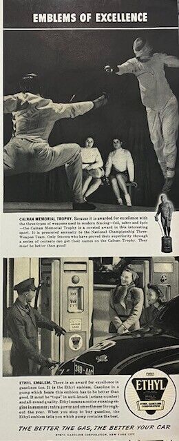 Rare 1941 Original Vintage Ethyl Fencing Martial Arts Olympics Advertisement Ad