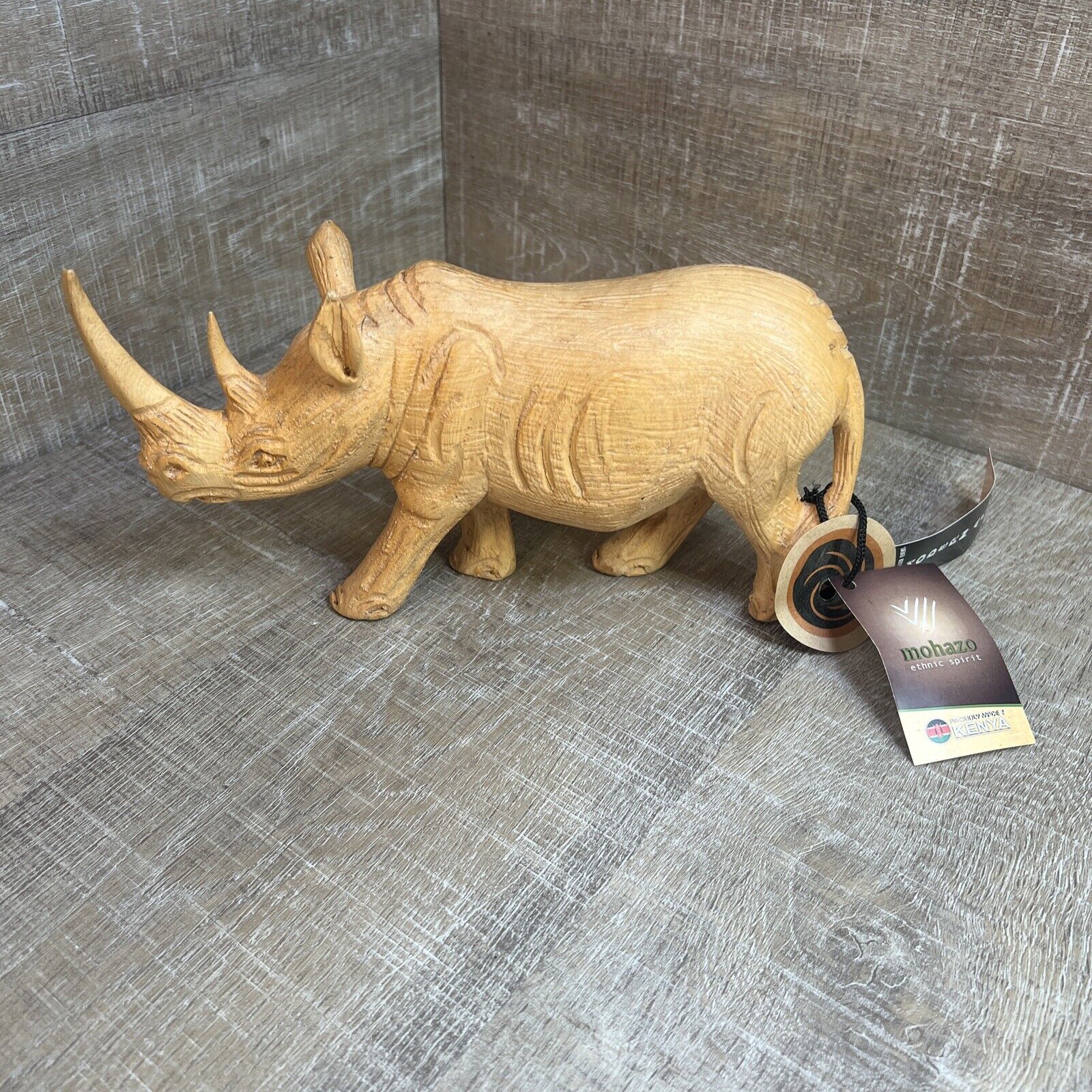 Large Hand Carved Wood Rhinoceros Rhino Kenya African Decor Safari Animal Africa