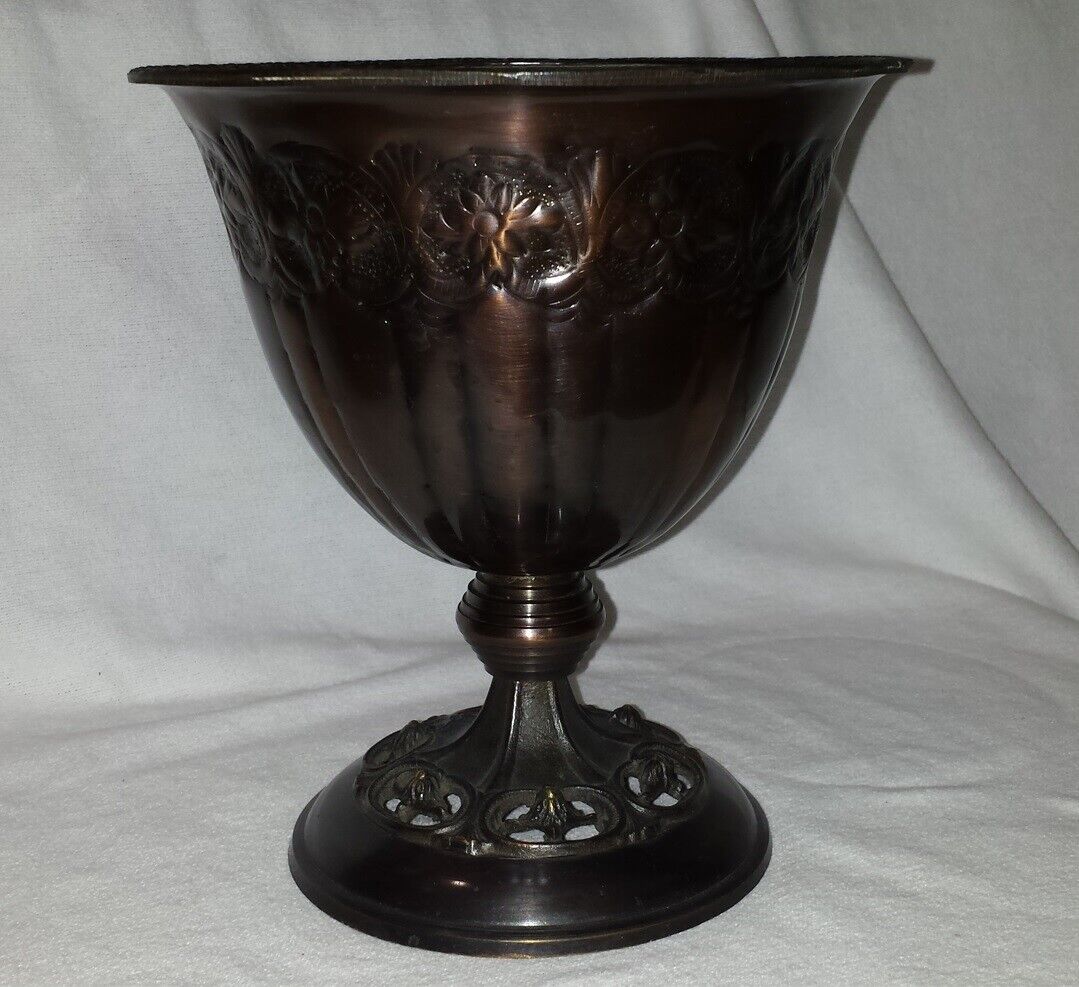 Vtg Brass Footed Pedestal Container Goblet Planter Plant Pot 8-1/2” Tall Heavy