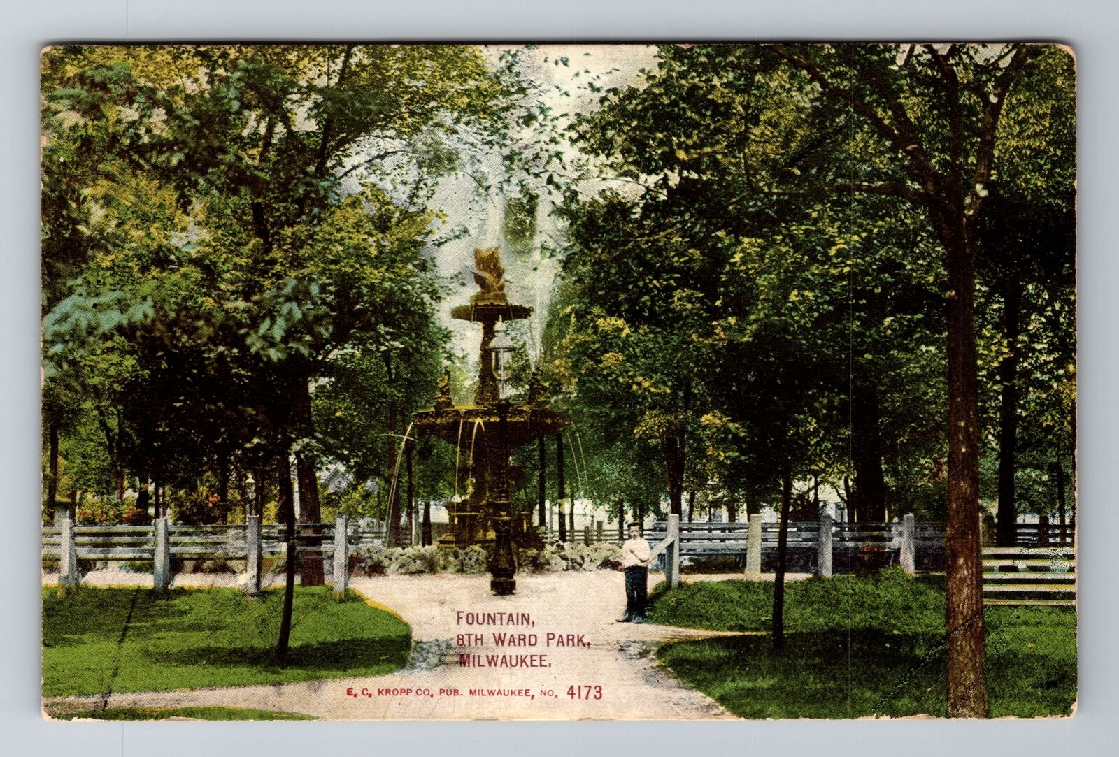 Milwaukee, WI-Wisconsin, Fountain 8th Ward Park Antique c1911, Vintage Postcard