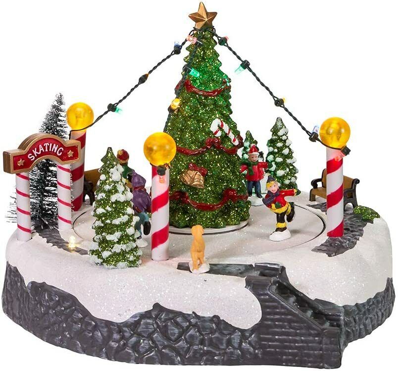 Kurt S. Adler 7-Inch Battery-Operated Musical LED Ice Rink with Tree Table Piece