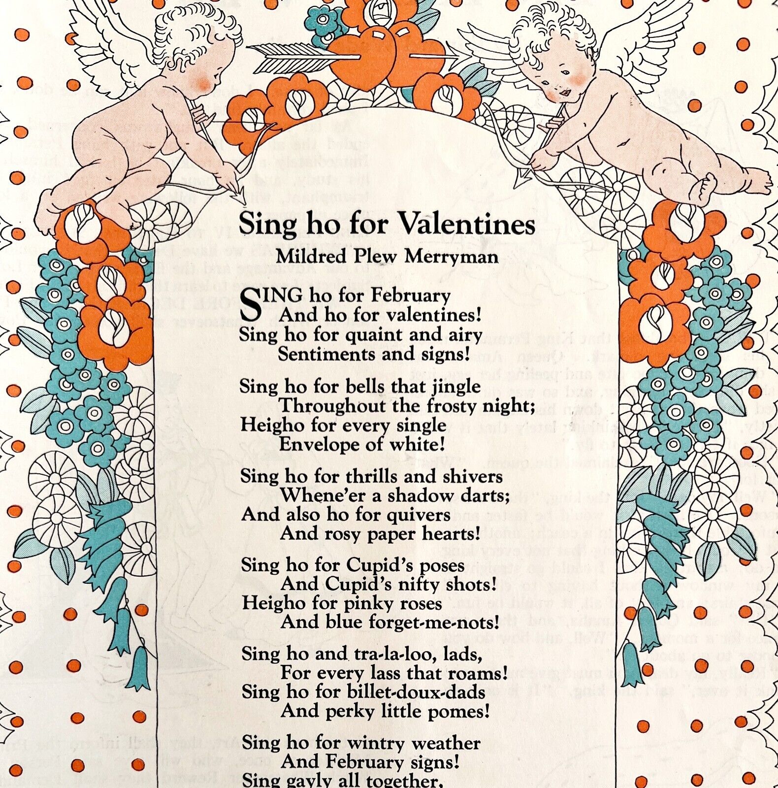 Sing Ho For Valentines Day Poem 1933 Mildred Merryman Janet Scott Cupid DWFF14