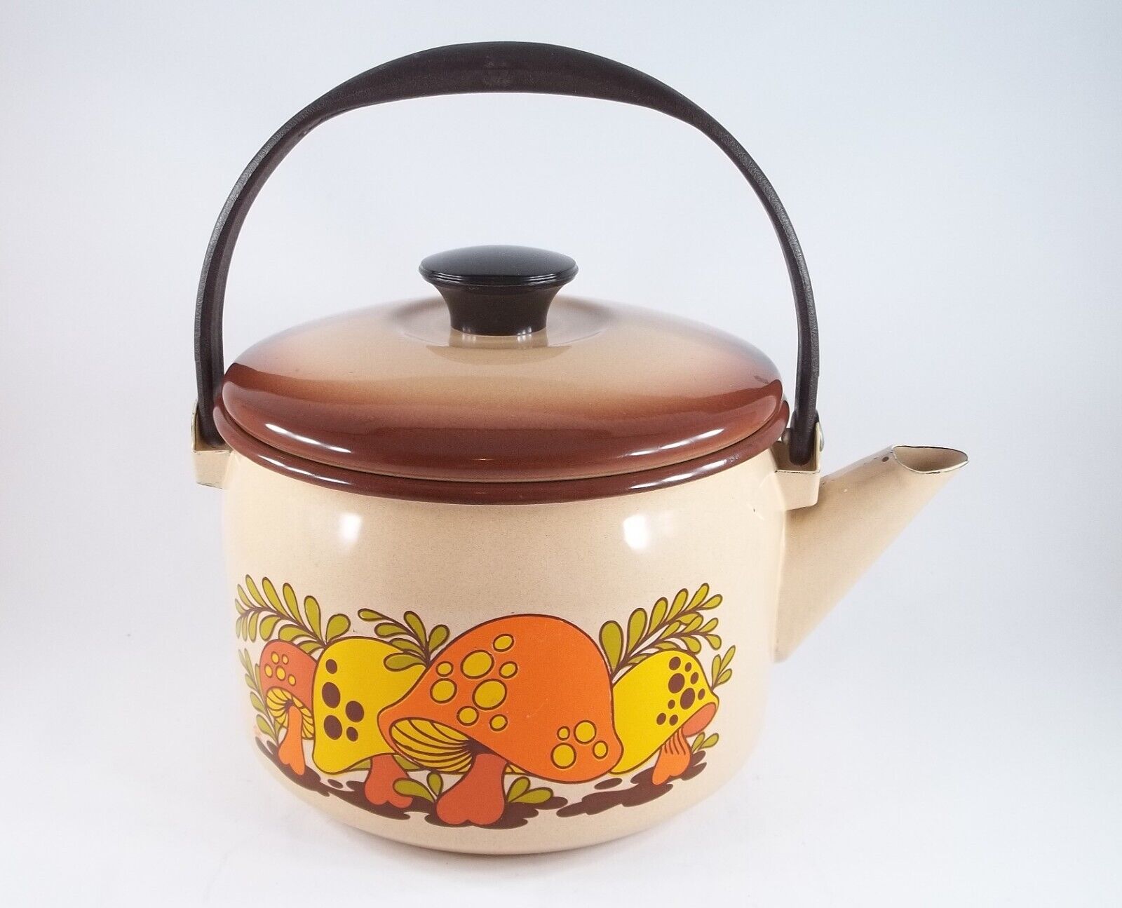 Vintage 1970's General Houseware Corp. GHC Merry Mushrooms Enamelware Tea Kettle