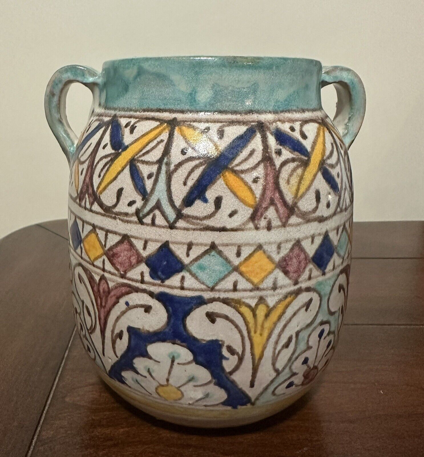 Vintage Morrocan Table Vase Moorish Traditional Design 5.5” Handmade Andalusian