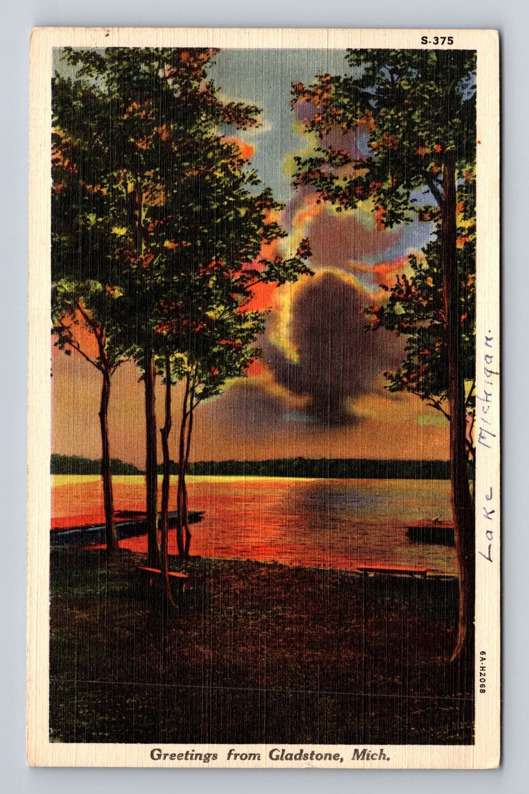 Gladstone MI-Michigan, Scenic Greetings Sunset on Lake Michigan Vintage Postcard
