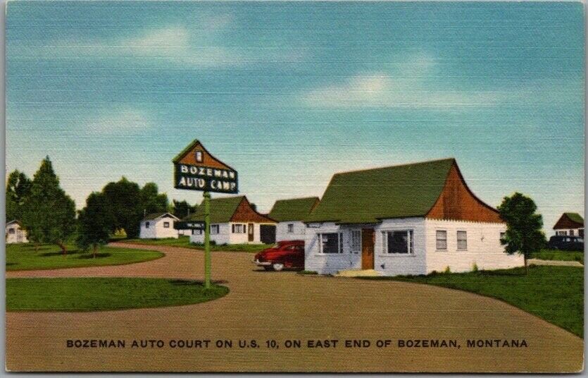 Bozeman, Montana Postcard BOZEMAN AUTO COURT Highway 10 Roadside Linen c1950s