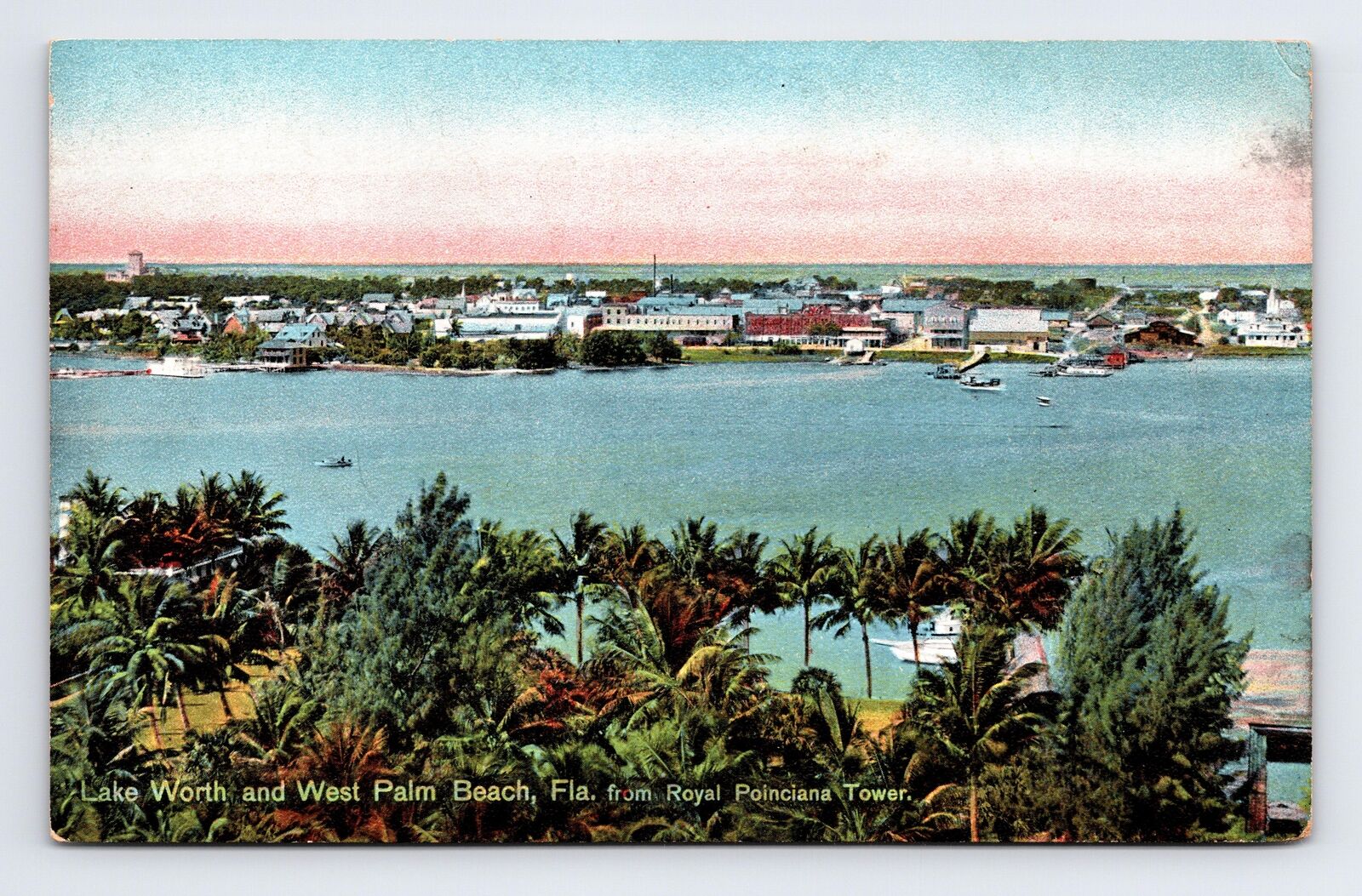 DB Postcard West Palm Beach FL Florida Lake Worth From Royal Poinciana Tower