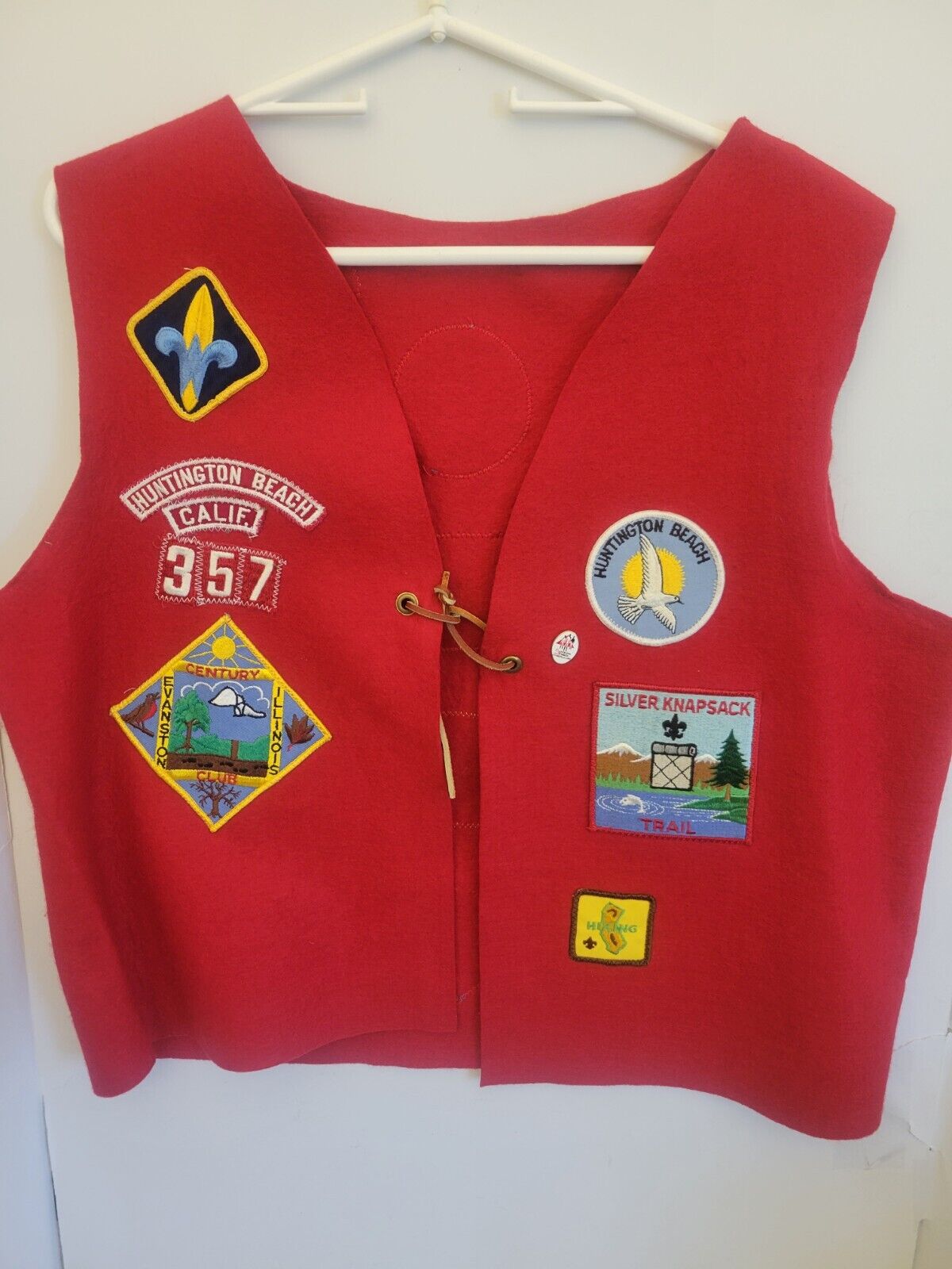 Vintage Boy Scouts of America Red Felt Vest Patches 70s 80s Huntington Beach CA