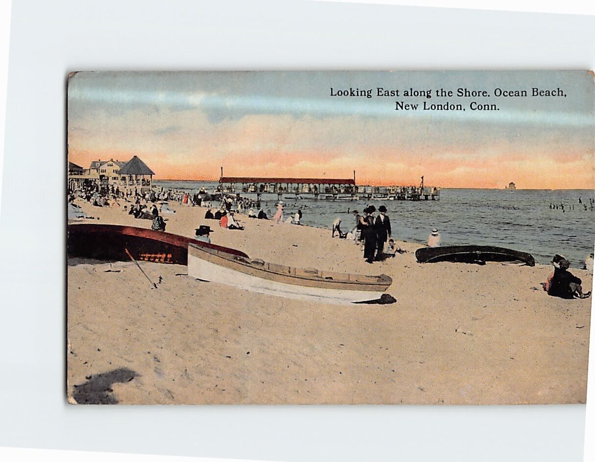 Postcard Looking East Along the Shore Ocean Beach New London Connecticut USA
