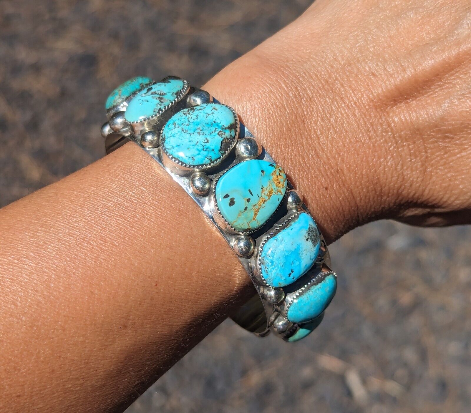 Navajo Cuff Bracelet Turquoise NA Native American Jewelry size 7.5 Signed Chavez