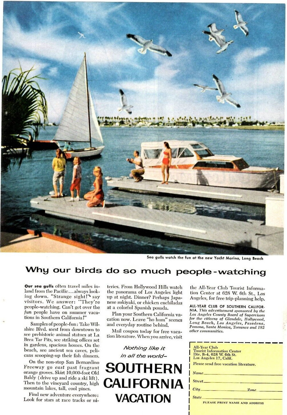 1958 Print Ad Southern California Vacation Why our birds do so much people Watch