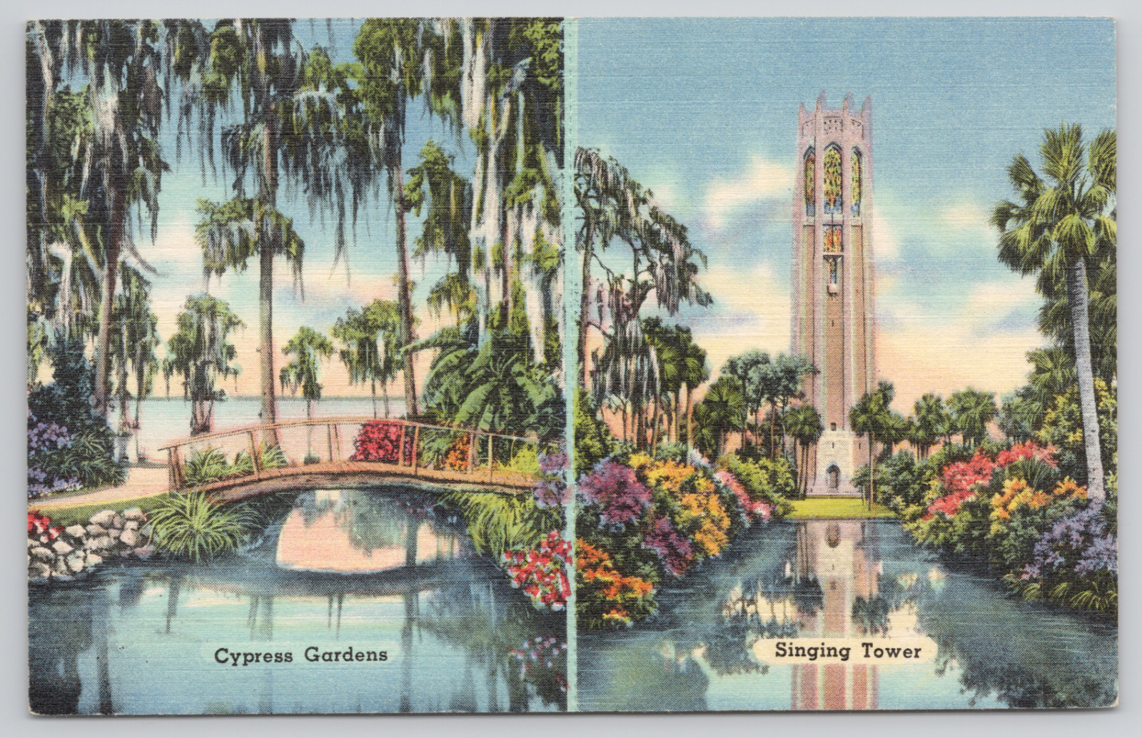 Florida Cypress Gardens Dining Room 1950-51 Souvenir Menu Ad Linen Postcard