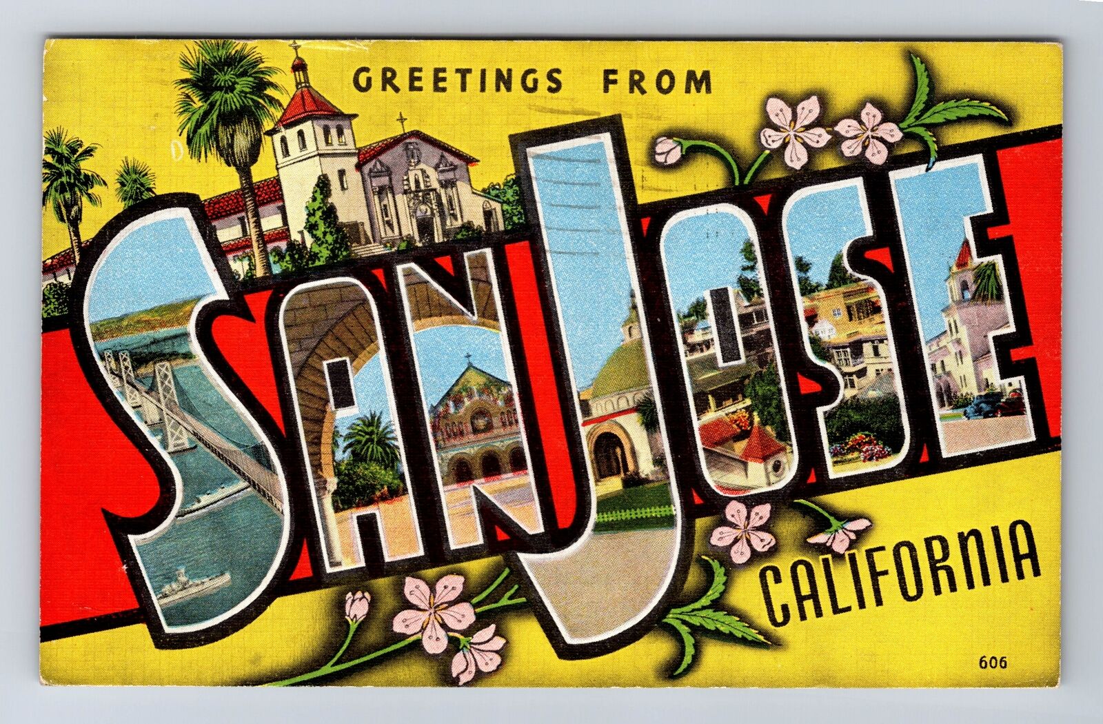San Jose CA-California, General LARGE LETTER Greetings, Vintage c1947 Postcard