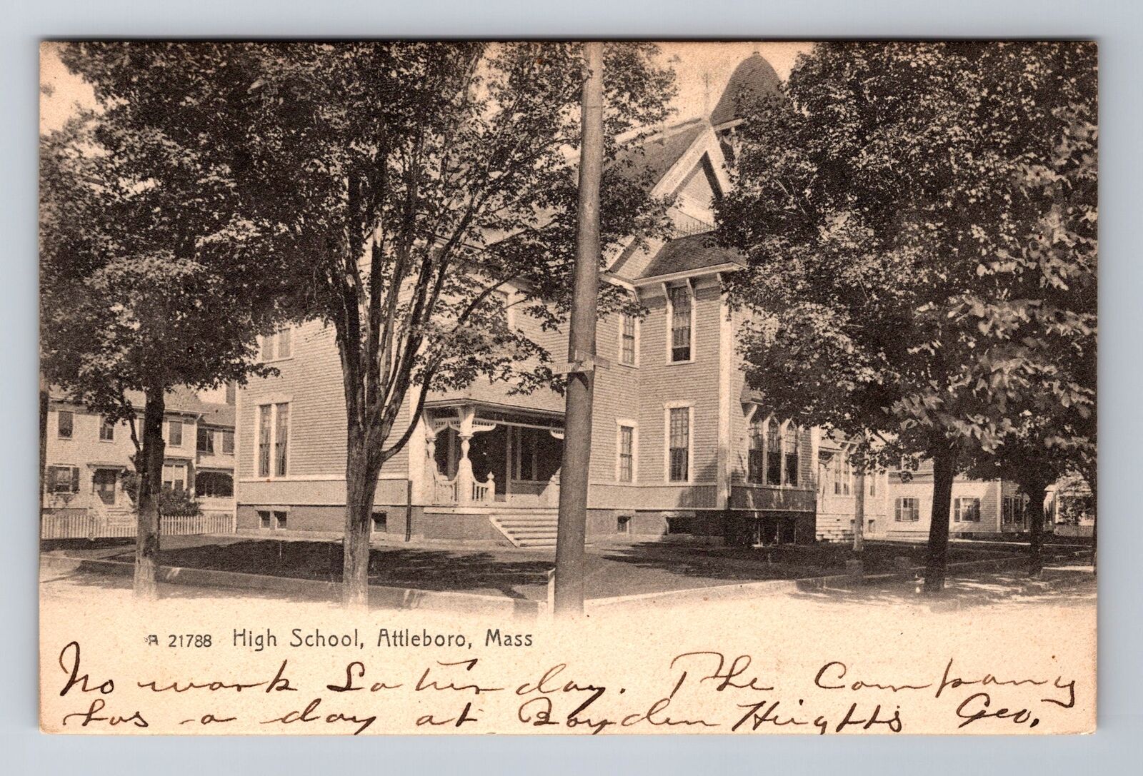 Attleboro MA-Massachusetts, High School Building, Antique Vintage c1907 Postcard