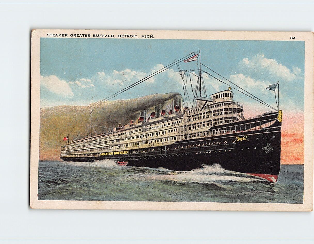 Postcard Steamer Greater Buffalo Detroit Michigan USA