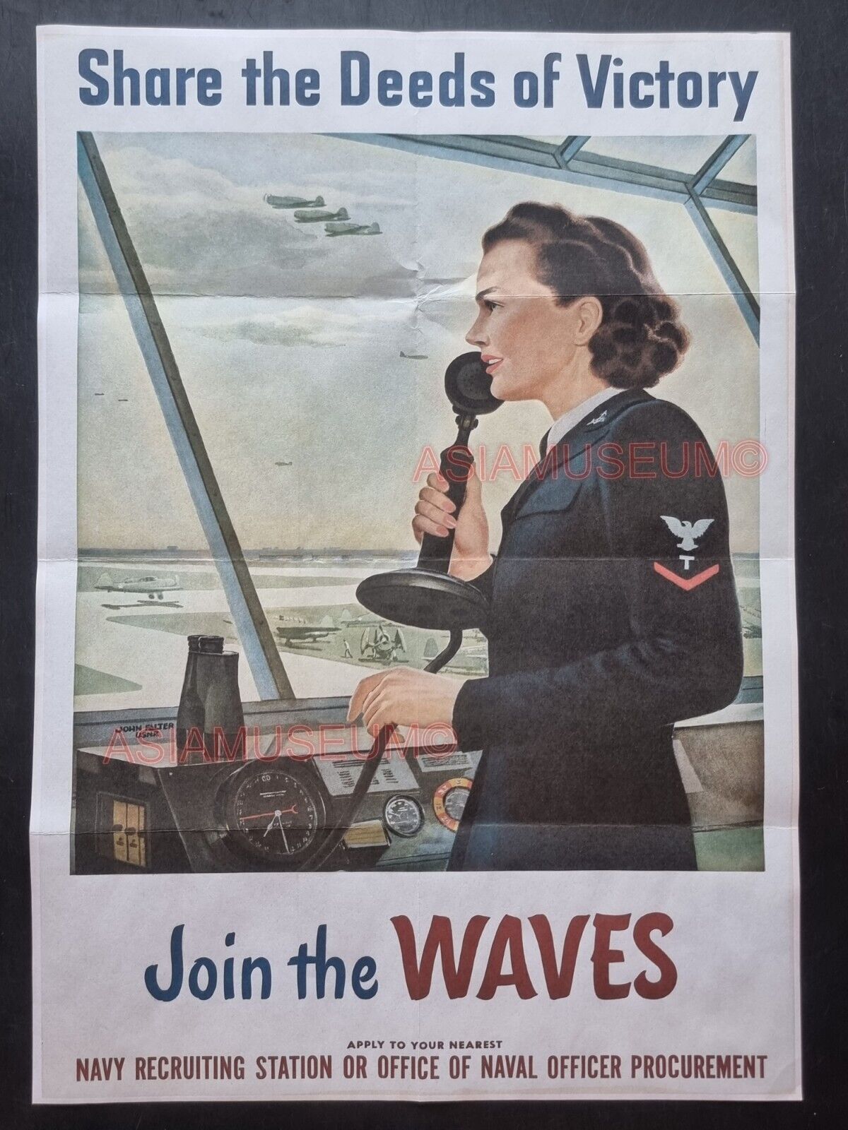 1944 WW2 USA AMERICA VICTORY WOMEN WAVES ENLIST NAVY LADY PROPAGANDA POSTER 713