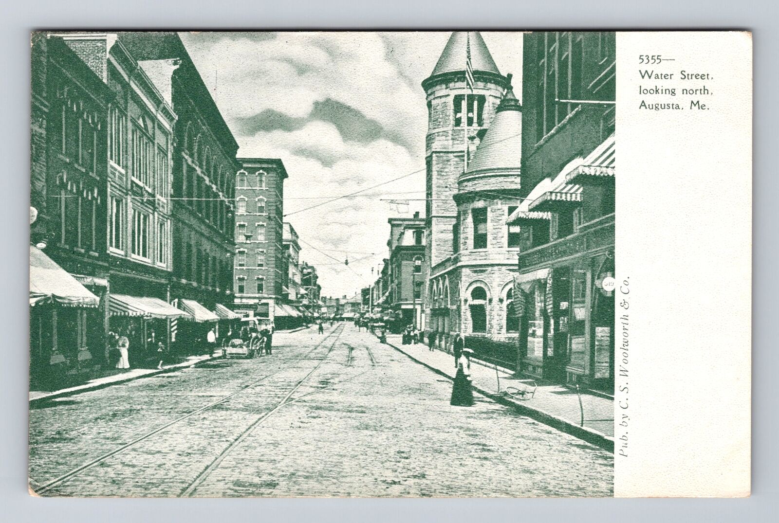 Augusta ME-Maine, Water Street Looking North, Antique, Vintage Postcard