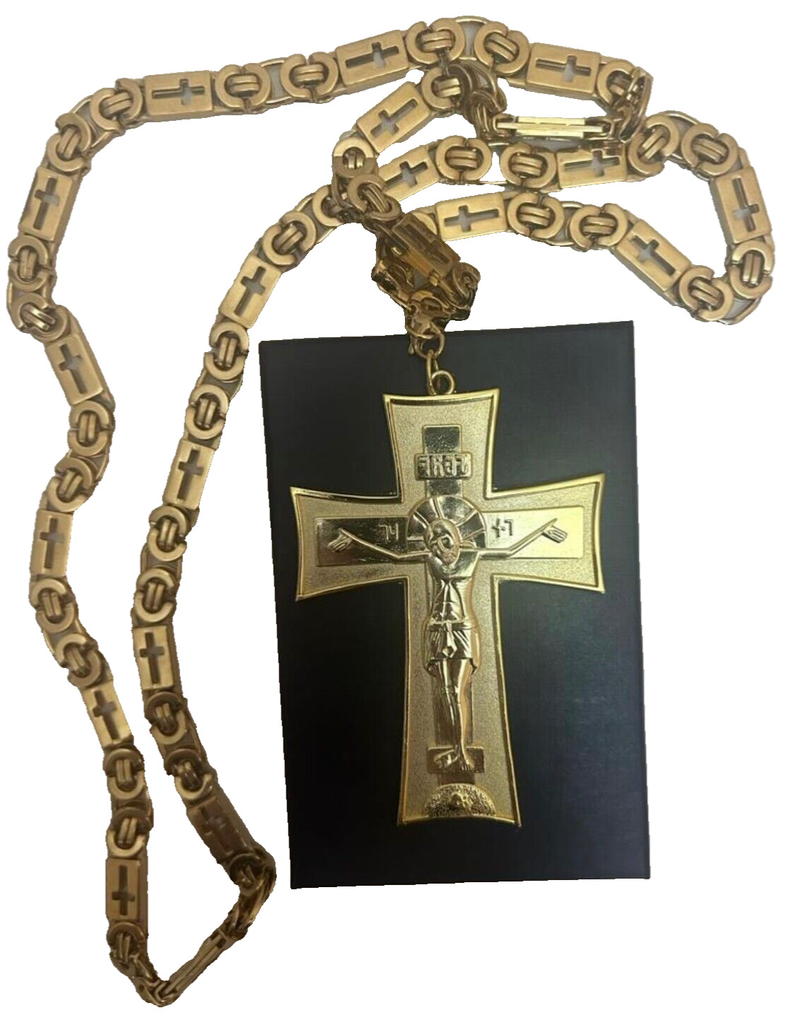 Orthodox Christian priest Bishop Gold plated pectoral cross with chain