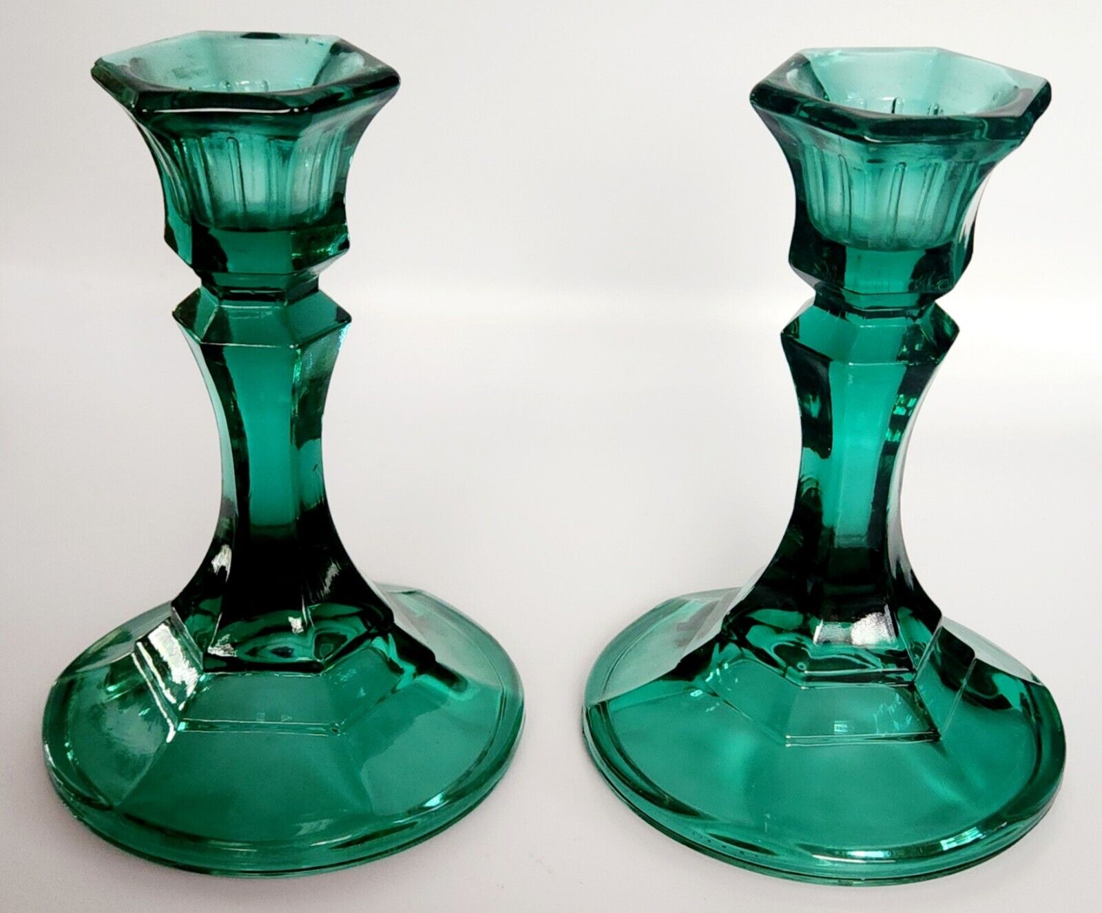 Vintage Pair Of Teal Tierra Indiana Glass Candle Holders