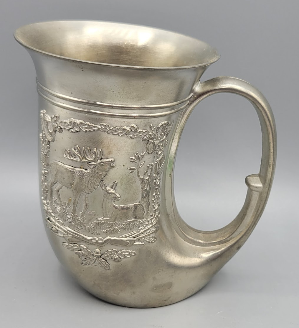 Vintage BMF Zinn Pewter French Horn Trumpet Cup Beer Mug Deer and Turkey
