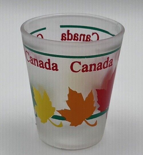 Canada Multicolor Maple Leaf  Frosted Shot Glass Barware Man Cave Souvenir 2.25”