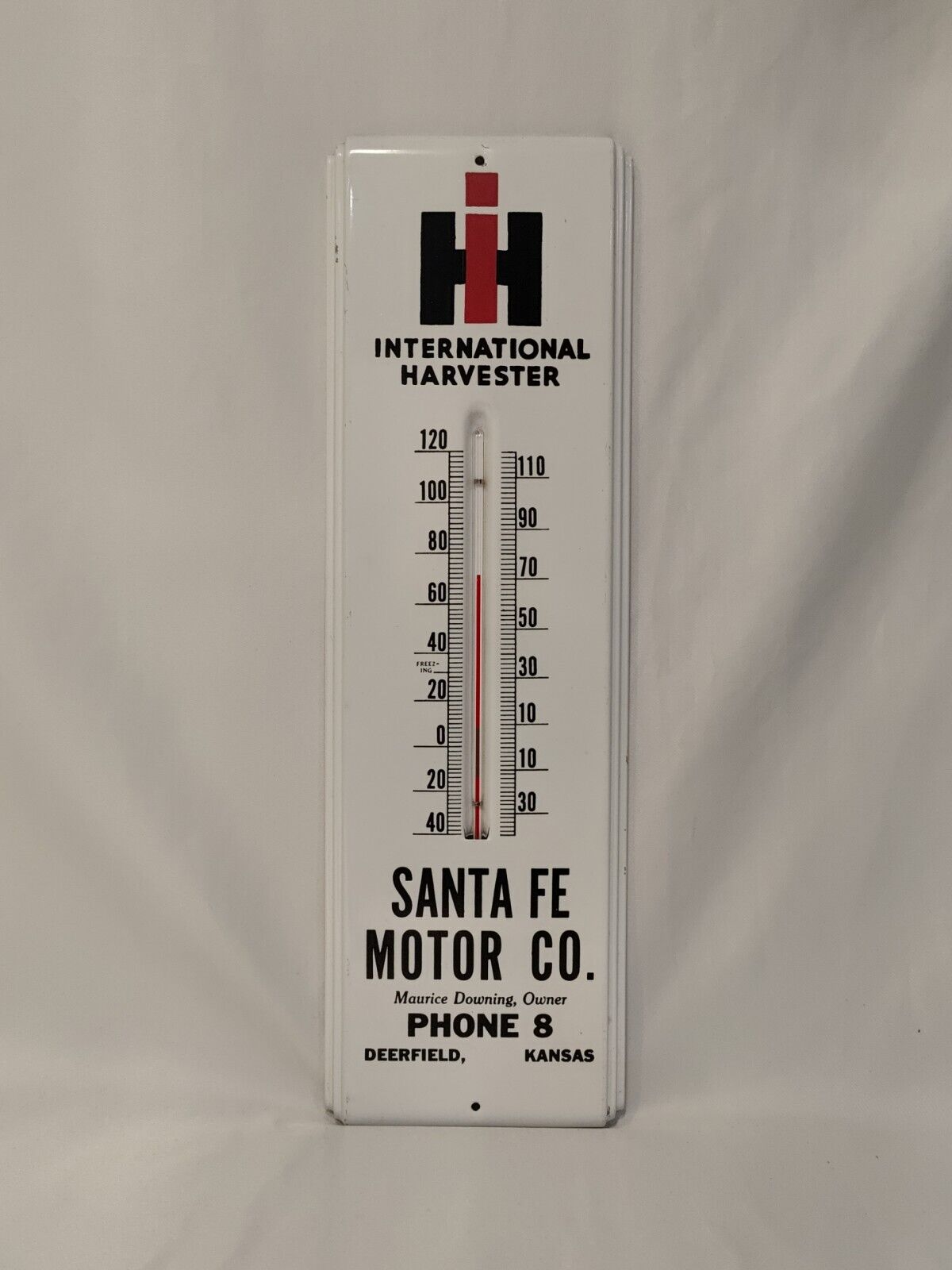 IH International Harvester Metal Ad Thermometer - Sante Fe Motor Co Deerfield KS