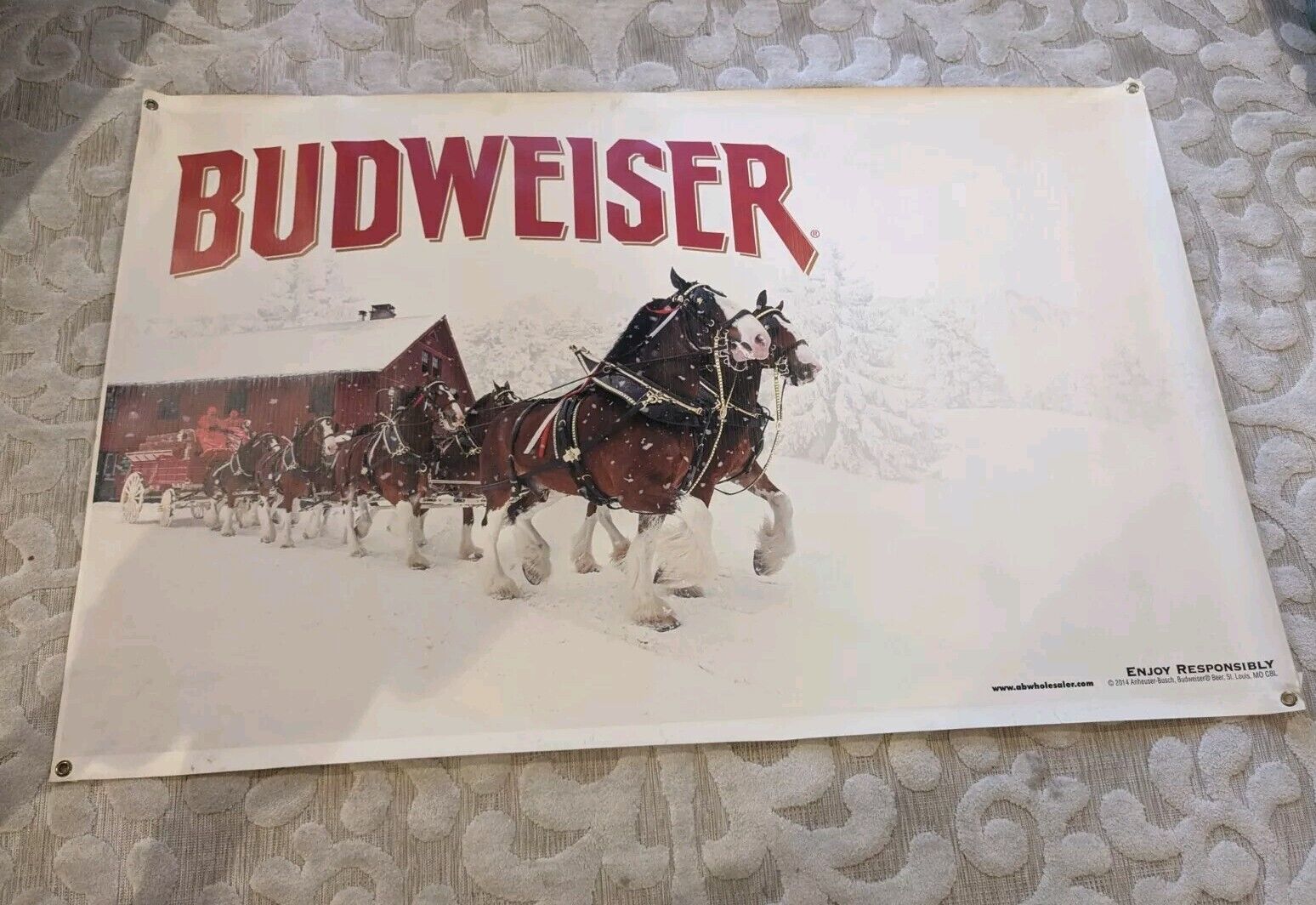 Large Budweiser Vinyl Banner. Clydesdale horses, Approx 5x3. Rare Item 