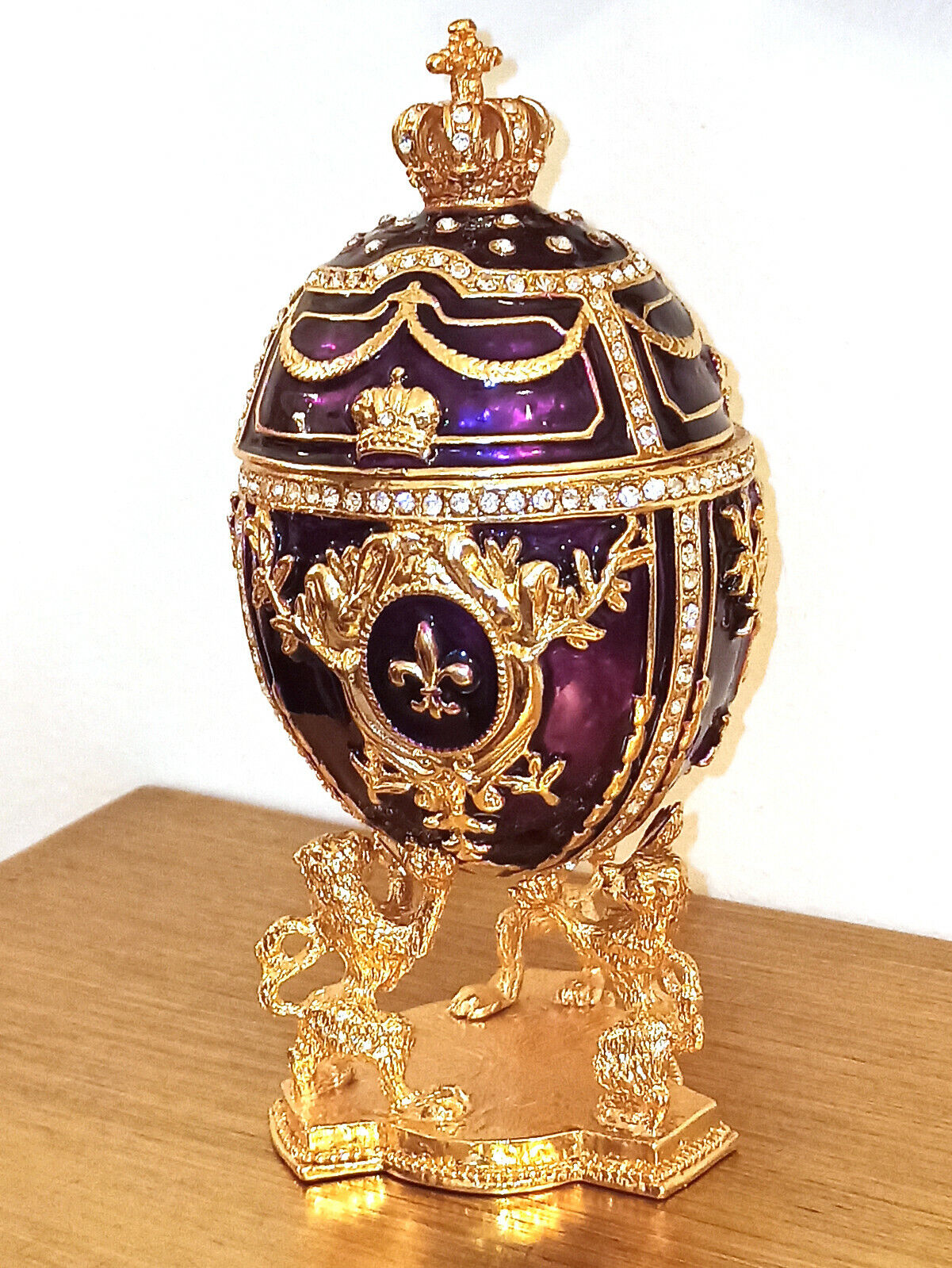Large Fabrege egg Jewelry set Trinket Necklace Bracelet 6ct 24k GOLD  Fabergé