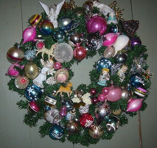 Fabulous Retro Christmas Ornament Wreath with lots of Angels and Balls
