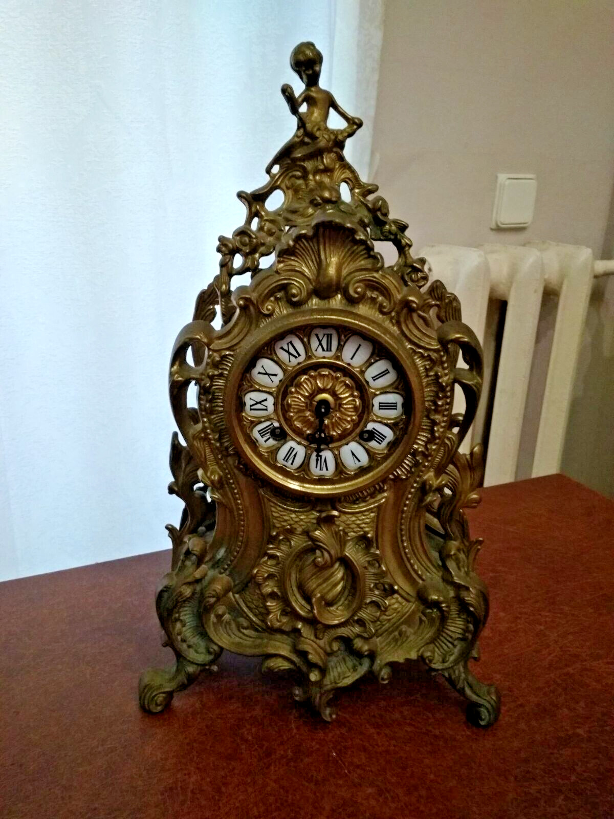 Vintage Bronze Neo Gothic Mantel Clock with Hermle/FHS