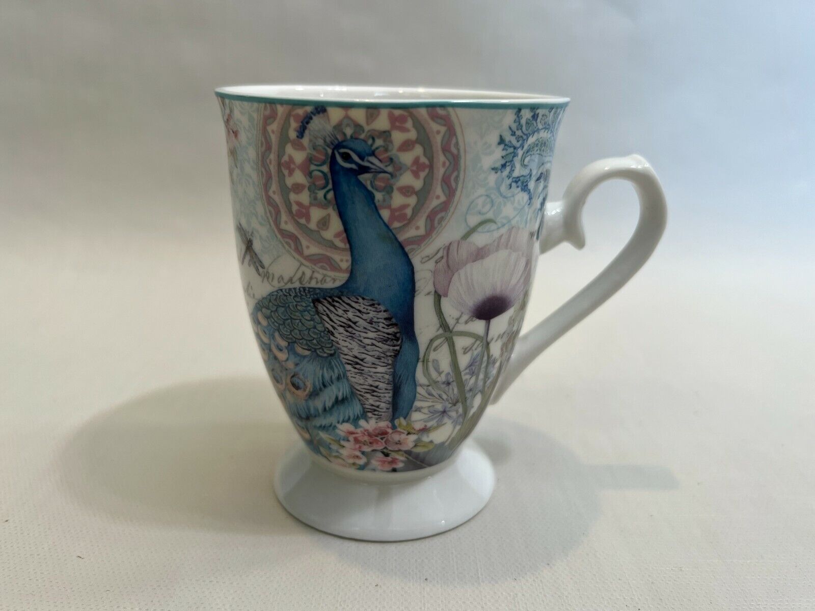 BV Summer River Lovely Ceramic Peacock Tea Cup Mug, 3 1/4\