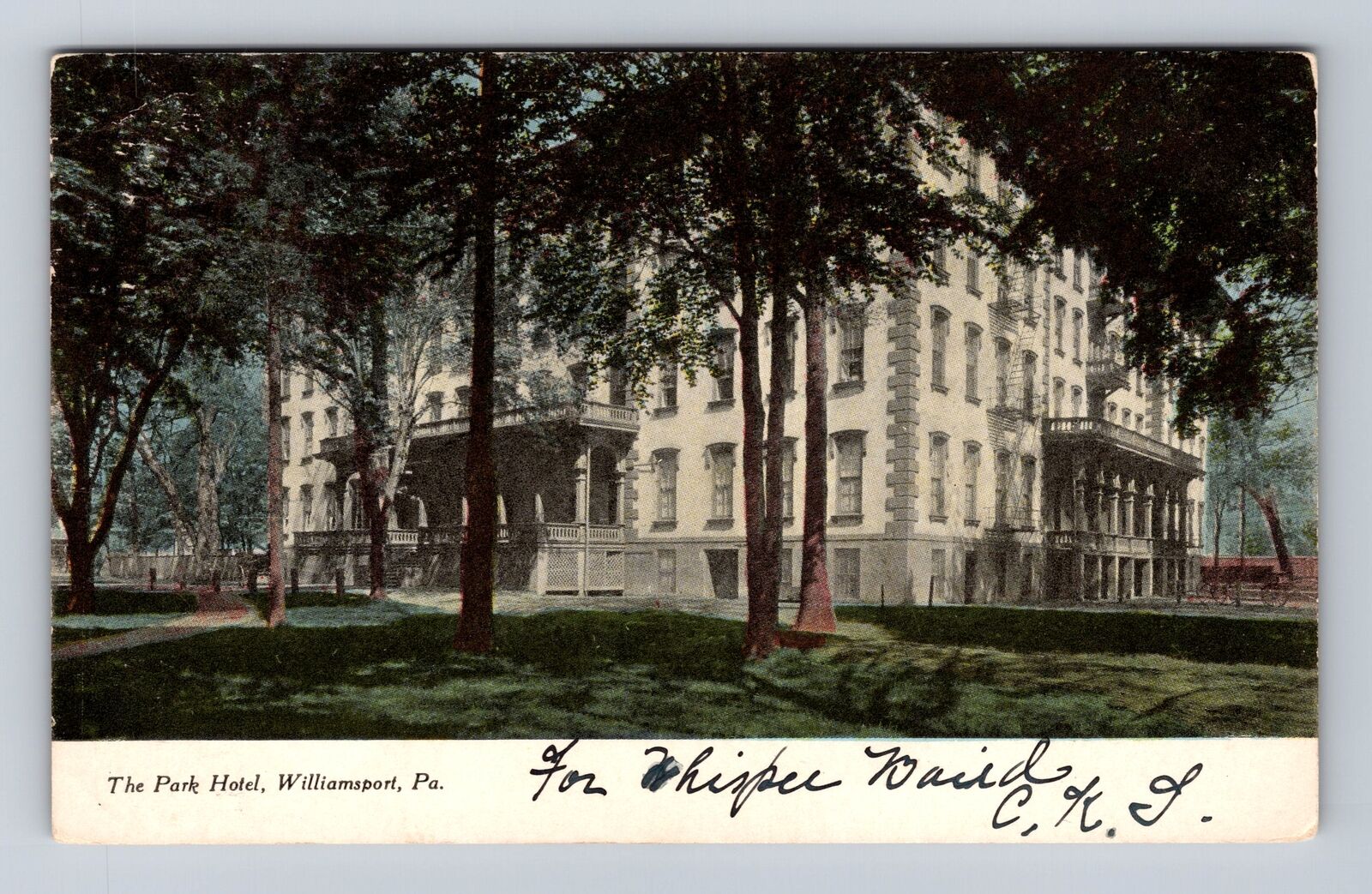 Williamsport PA-Pennsylvania The Park Hotel, Antique Vintage c1908 Postcard