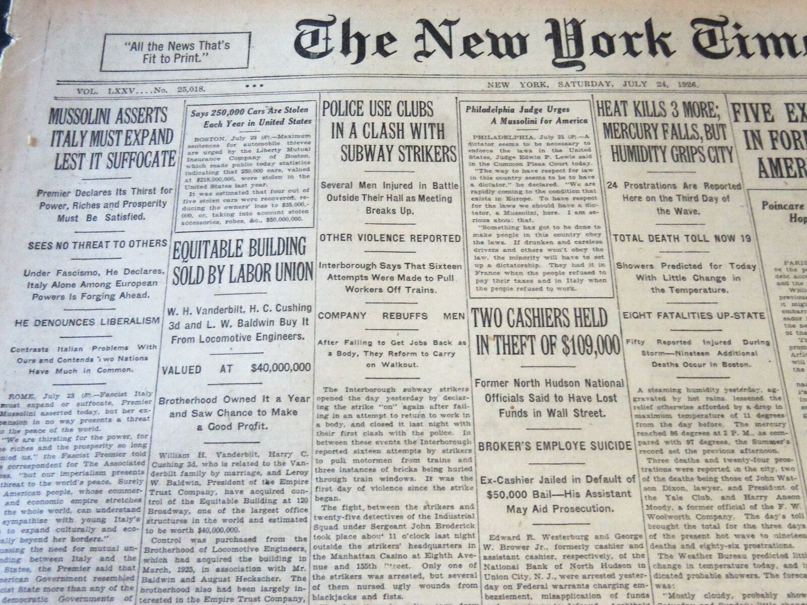1926 JULY 24 NEW YORK TIMES - EQUITABLE BUILDING SOLD BY LABOR UNION - NT 6592