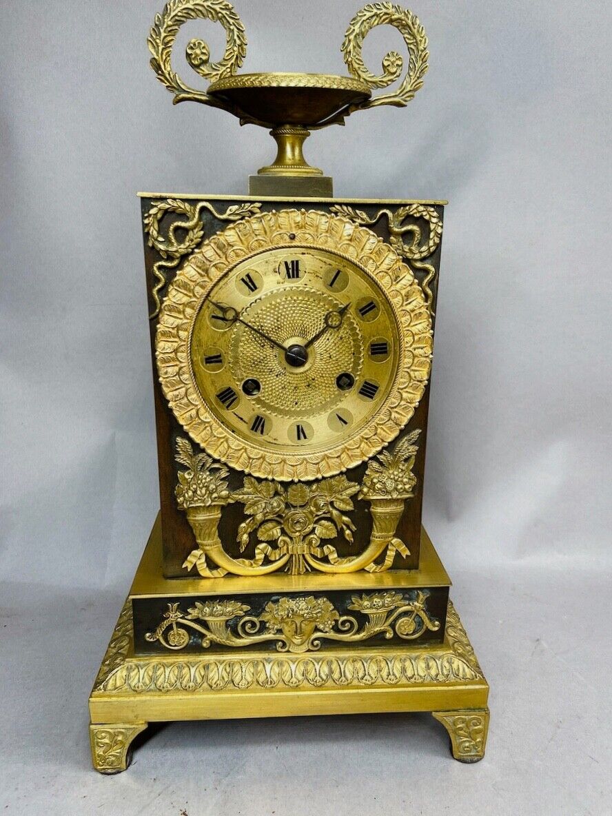 Elegant 19th Century Gilt Bronze Table Clock with Cornucopia and Laurel Wreaths