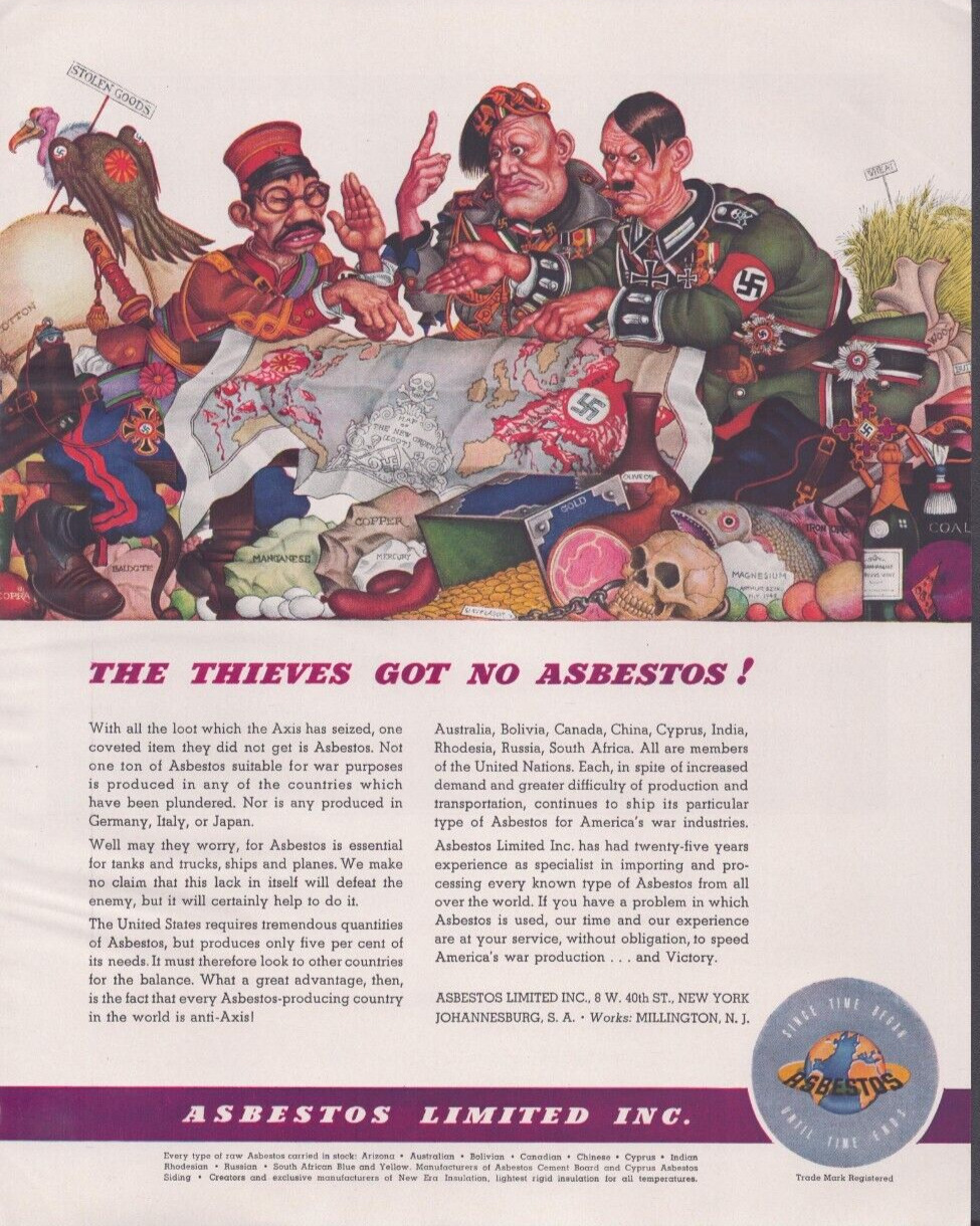 1943 Print Ad Asbestos Limited Thieves Illustration Hitler Mussolini Hirohito