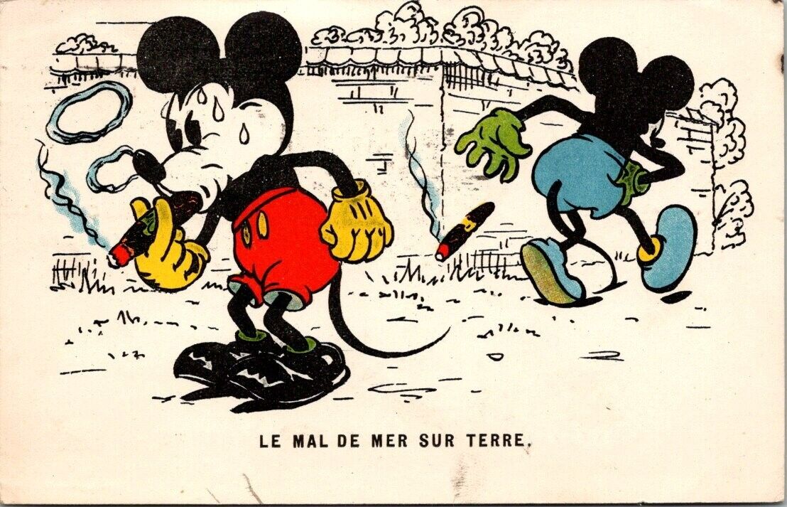 June 30, 1931 Paris Posted Disney Post Card w/Mickey Mouse Smoking Cigar