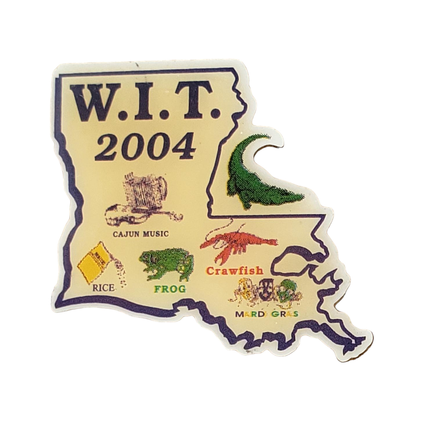 WIT Louisiana Lapel Hat Pin Mardi Gras Cajun Music Crawfish 2004