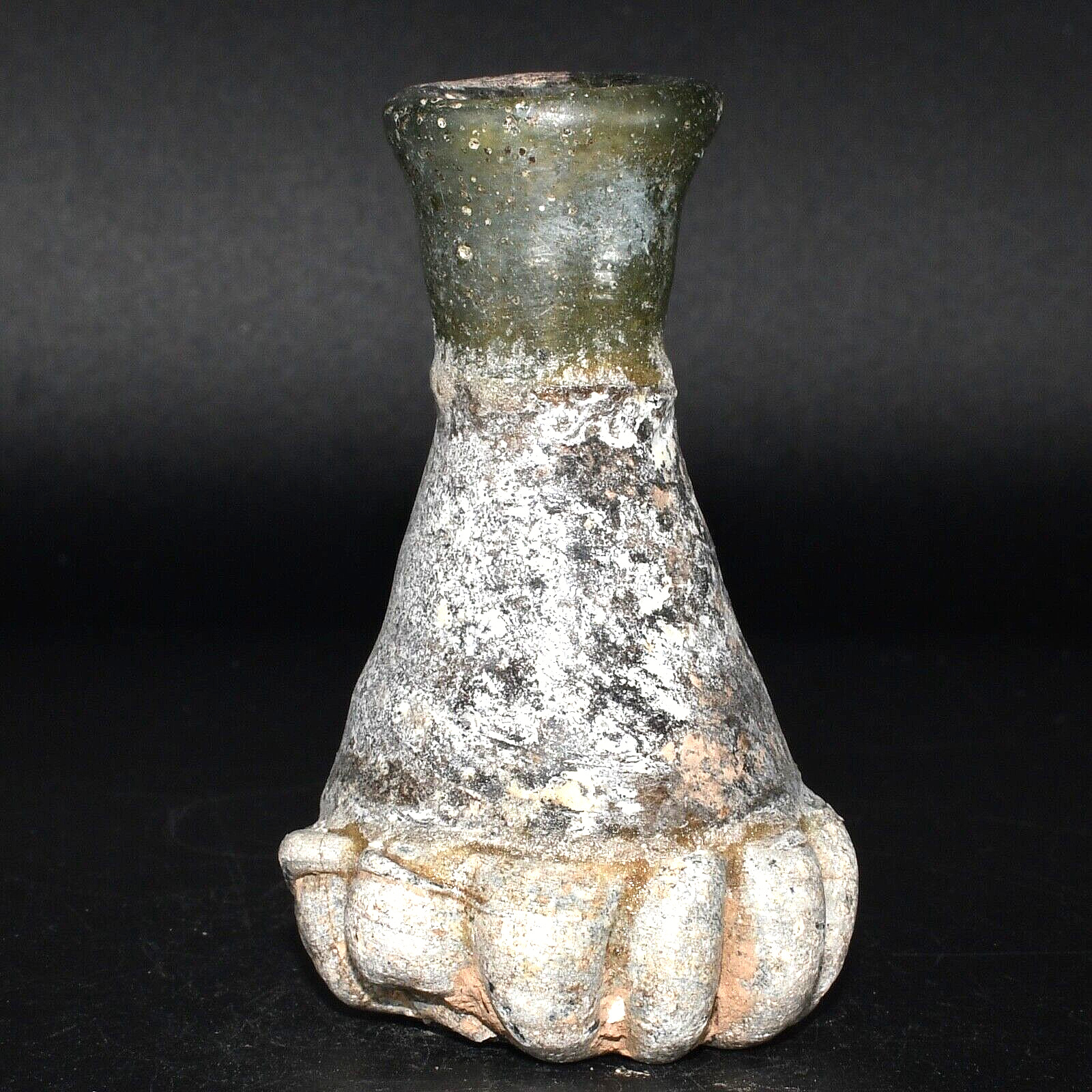 Genuine Ancient Roman Glass Bottle with Iridescent Patina from Israel