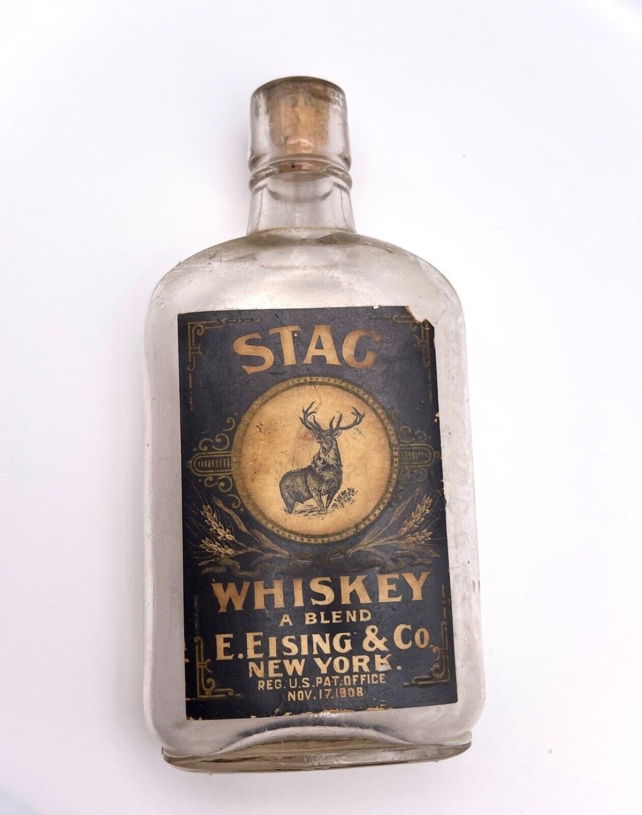 Vintage Stag Whiskey Bottle - Excellent Condition - 1908 - Cork Top