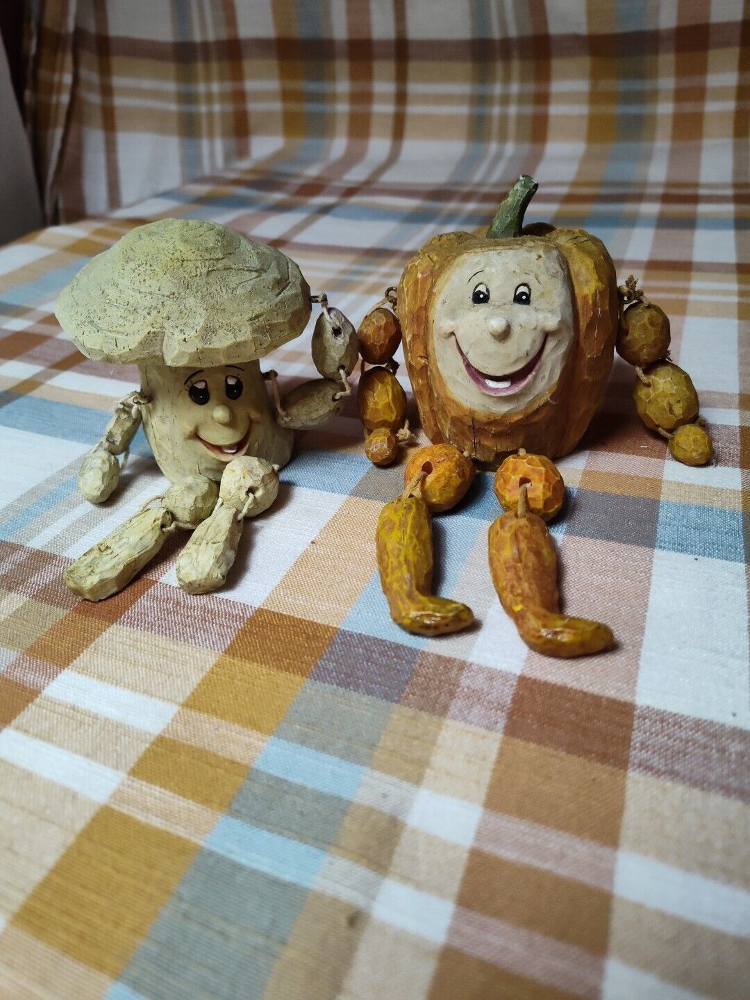 2 Vintage 80's Anthropomorphic Fruits & Veggies Shelf Sitters  Mushroom/Pumpkin