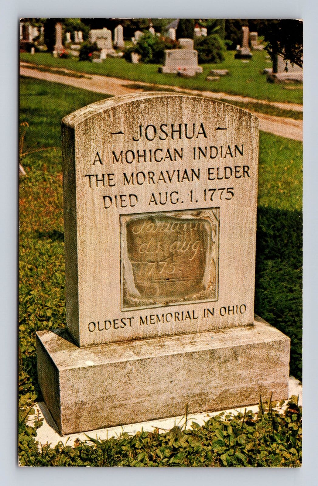 Gnadenhutten OH-Ohio, Oldest Mem in Ohio, Grave of Joshua, Vintage Postcard
