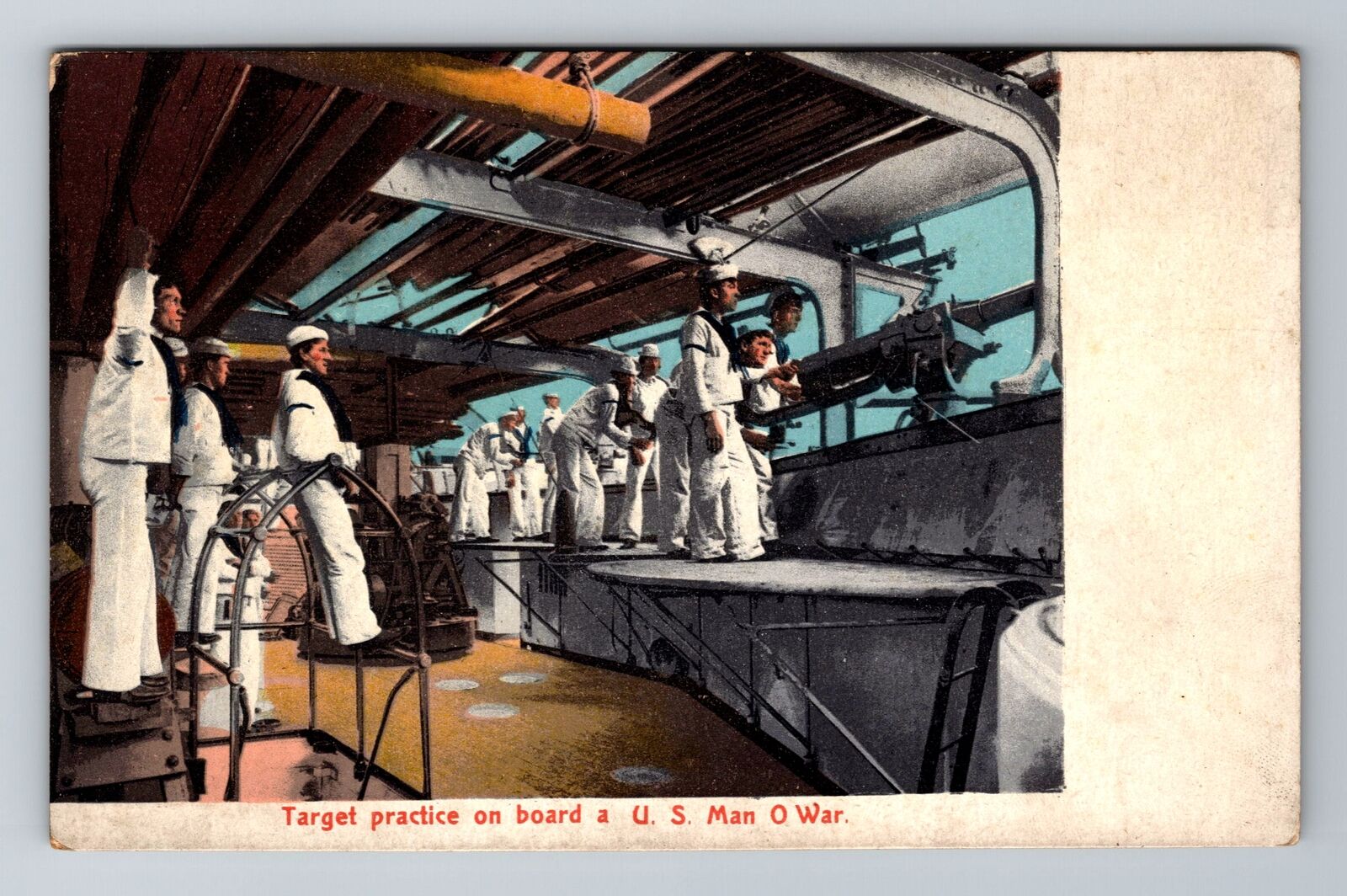 Target Practice On Board A US Man O War, US Navy, Vintage Postcard