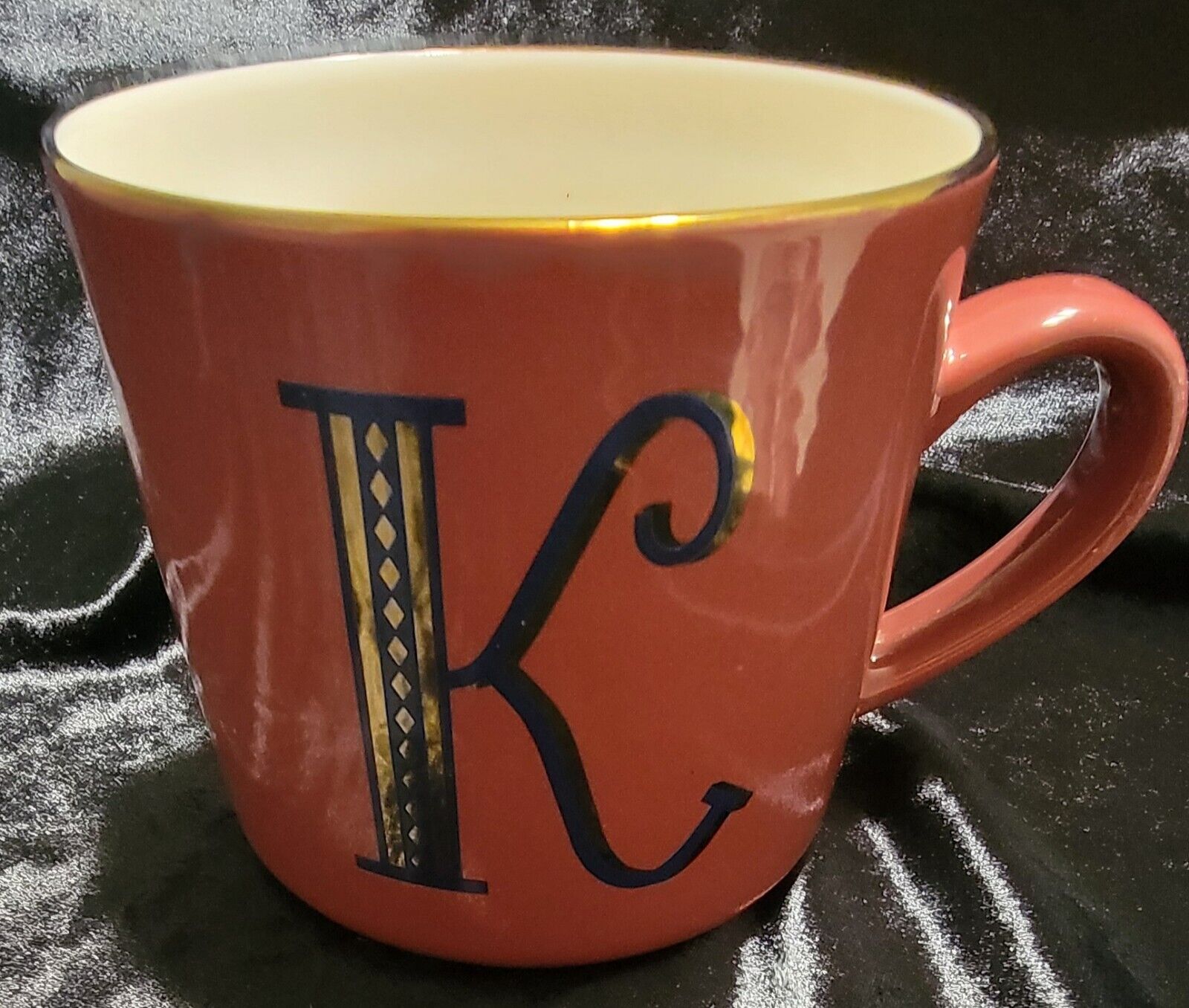Opalhouse Monogram Letter K Coffee Mug - Burgandy w/ Navy & Gold 