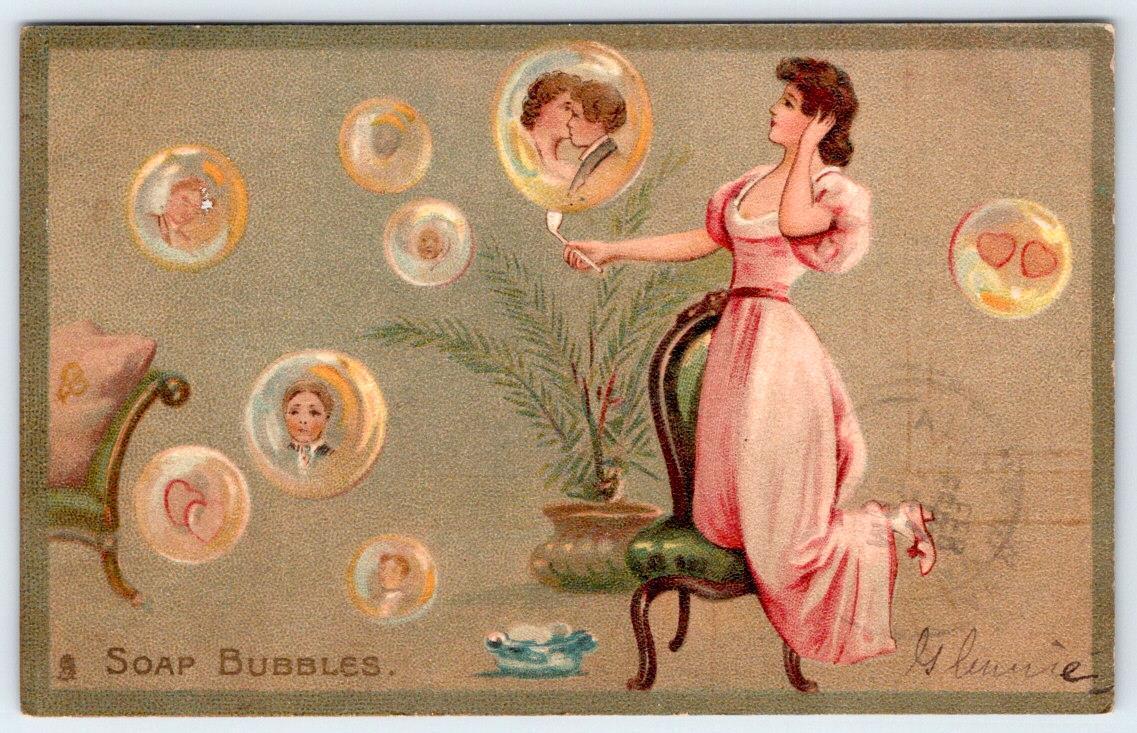 1908 TUCK'S SOAP BUBBLES FACTS & FANCIES KISSING COUPLE POSTCARD SERIES #120