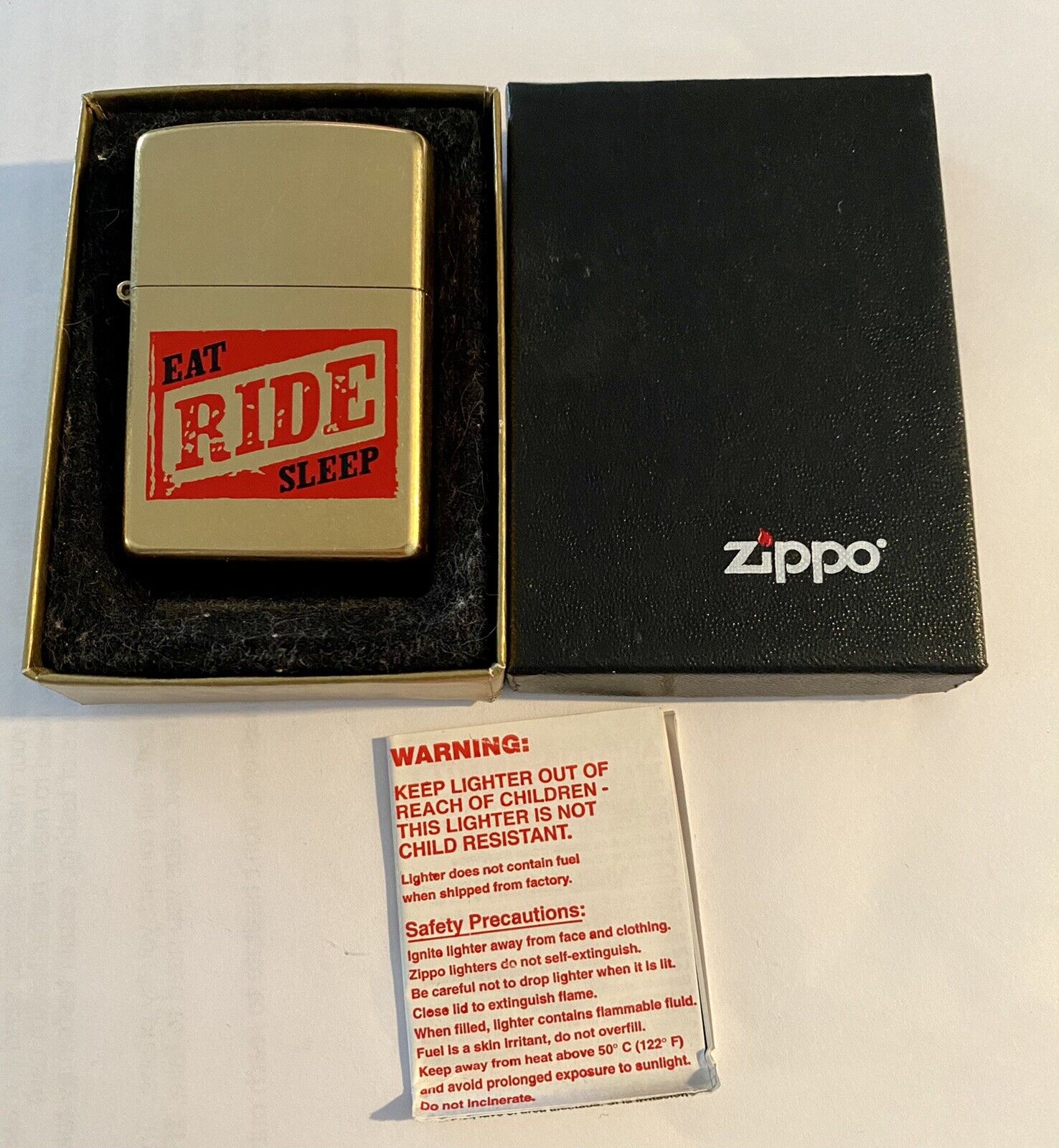 Zippo Brass Marlboro EAT RIDE SLEEP Lighter (see Desc) With Box & Insert