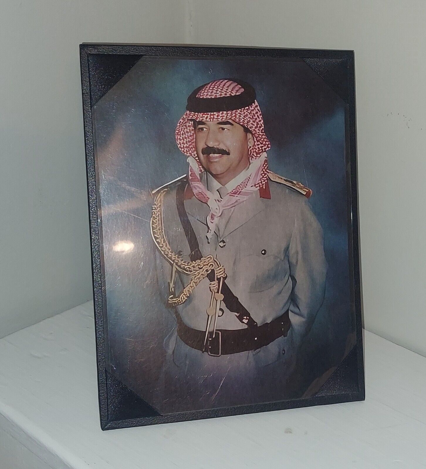 Iraq Presentation Portrait Saddam Hussein Military Dress Uniform Iraqi
