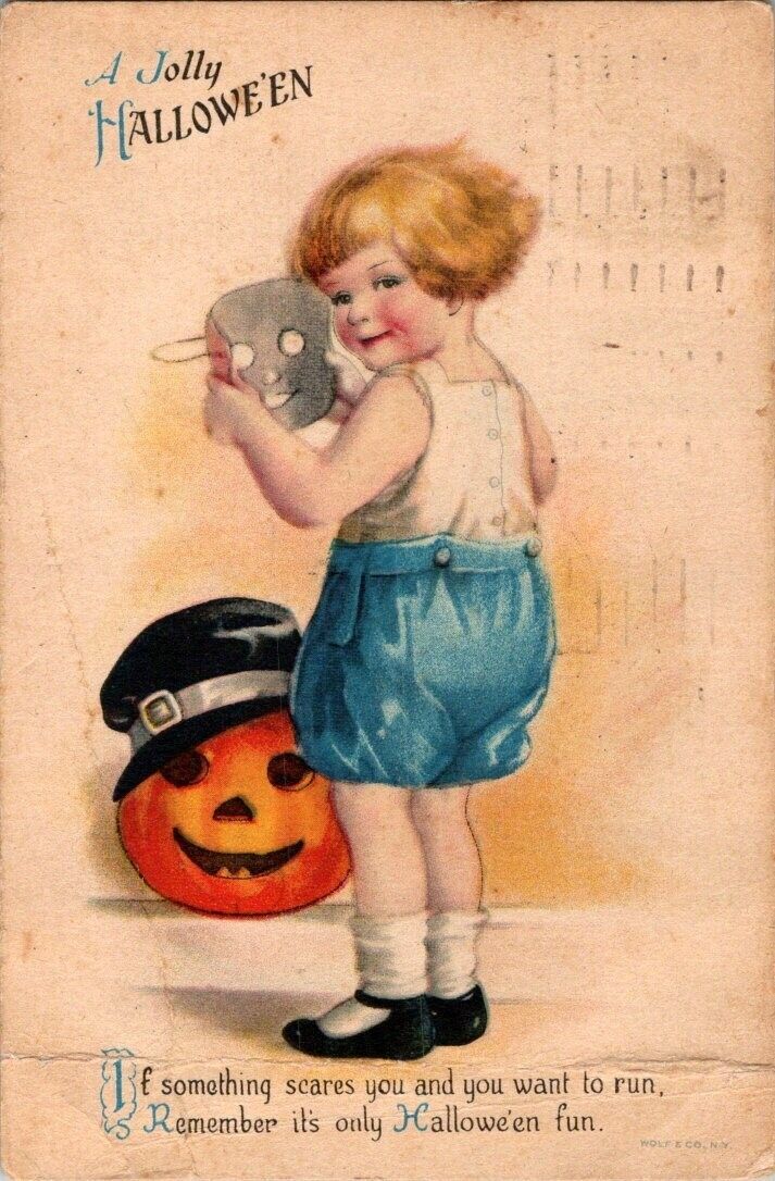 1920 Halloween Postcard Child Hat Pumpkin With Hat Postcard A13